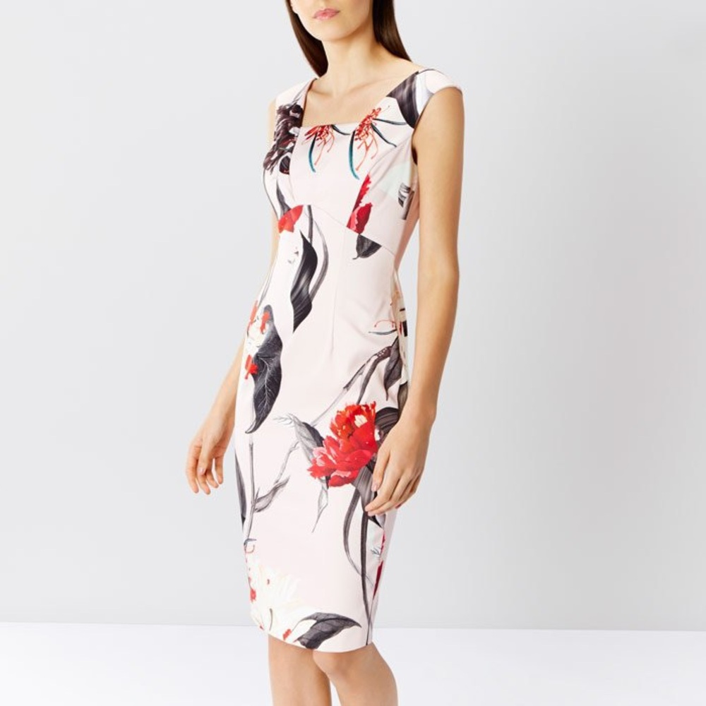FLOWER PRIONT WOMEN SHEATH SQUARE COLLAR SLEEVELESS CASUAL SILK COCKTAIL…